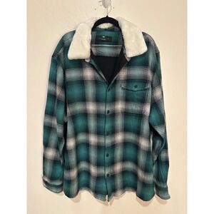 Jordan Craig Legacy Edition Mens Green Plaid Flannel Shirt Faux Fur Collar